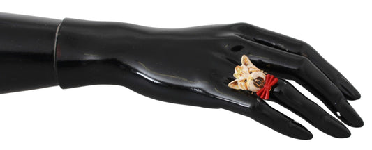 Anillo elegante con diseño canino en tono dorado
