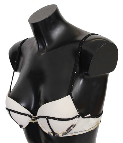 Elegante sujetador push-up blanco con detalles de logotipo