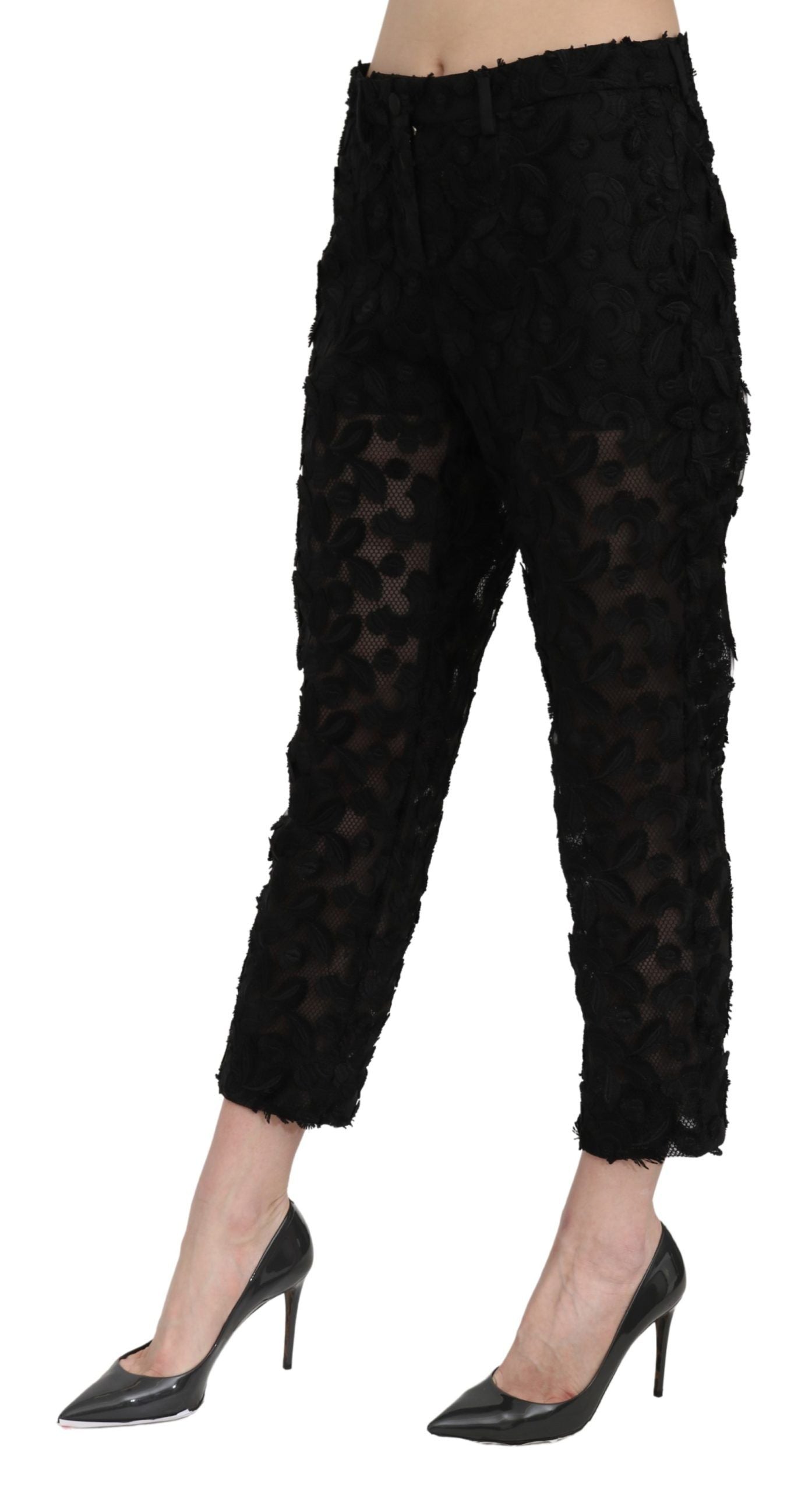 Pantalones rectos elegantes de encaje recortado