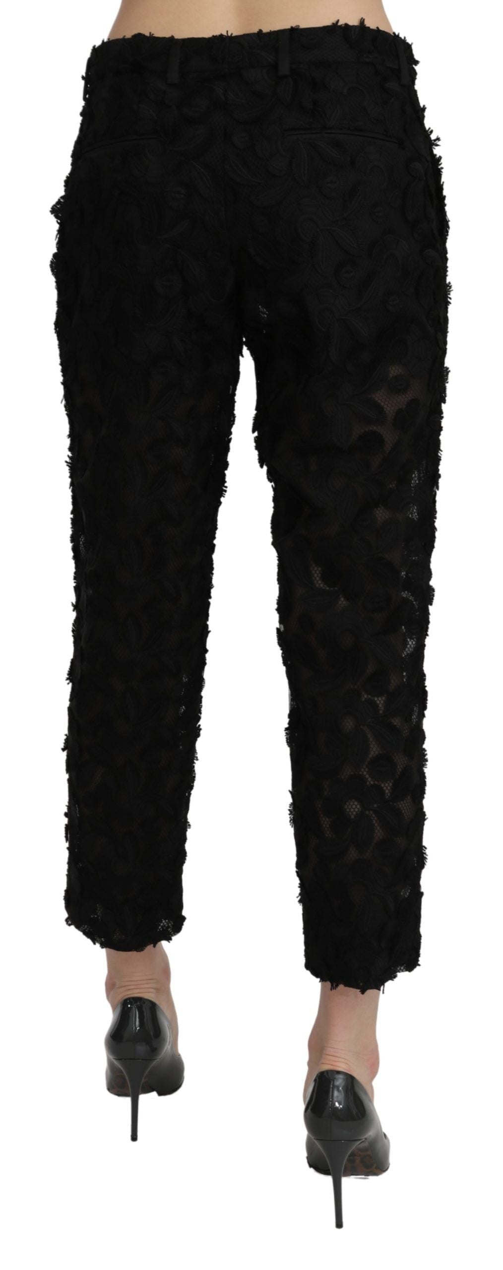 Pantalones rectos elegantes de encaje recortado