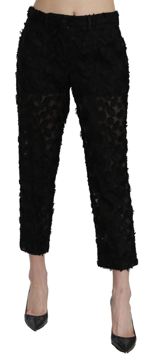 Pantalones rectos elegantes de encaje recortado