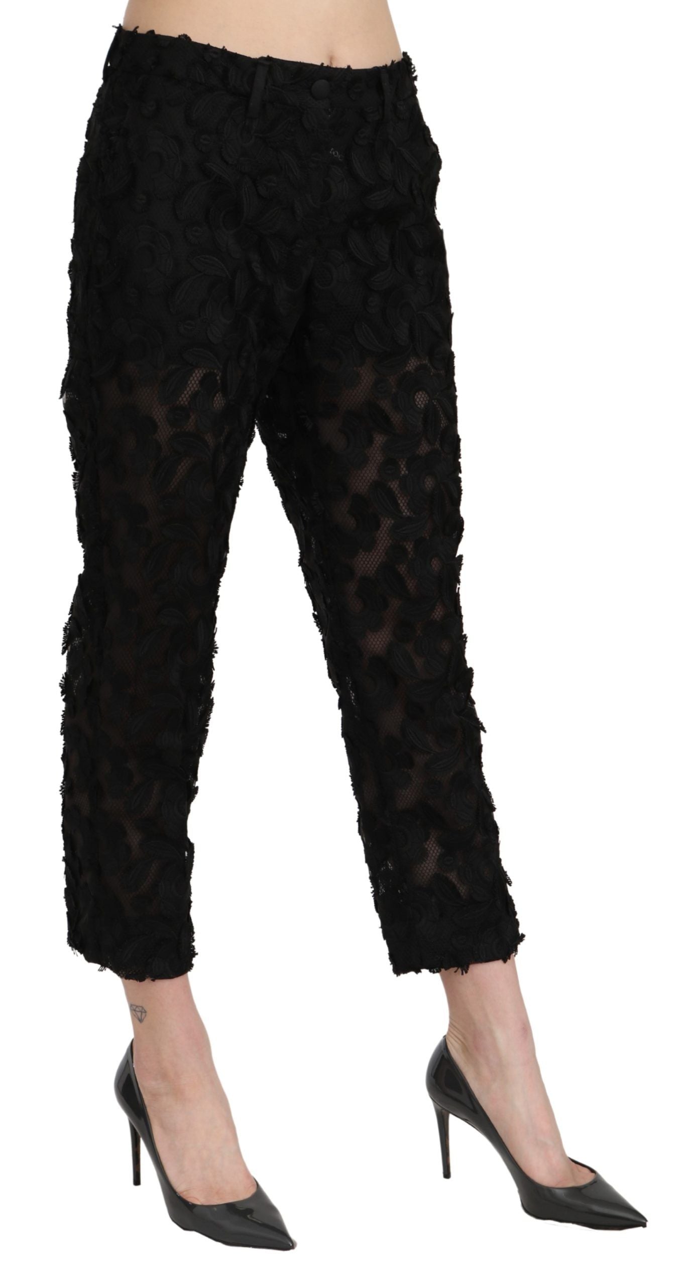 Pantalones rectos elegantes de encaje recortado