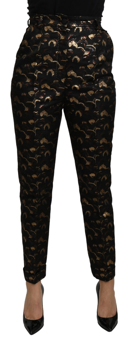 Pantalones elegantes de brocado de cintura alta y corte cónico