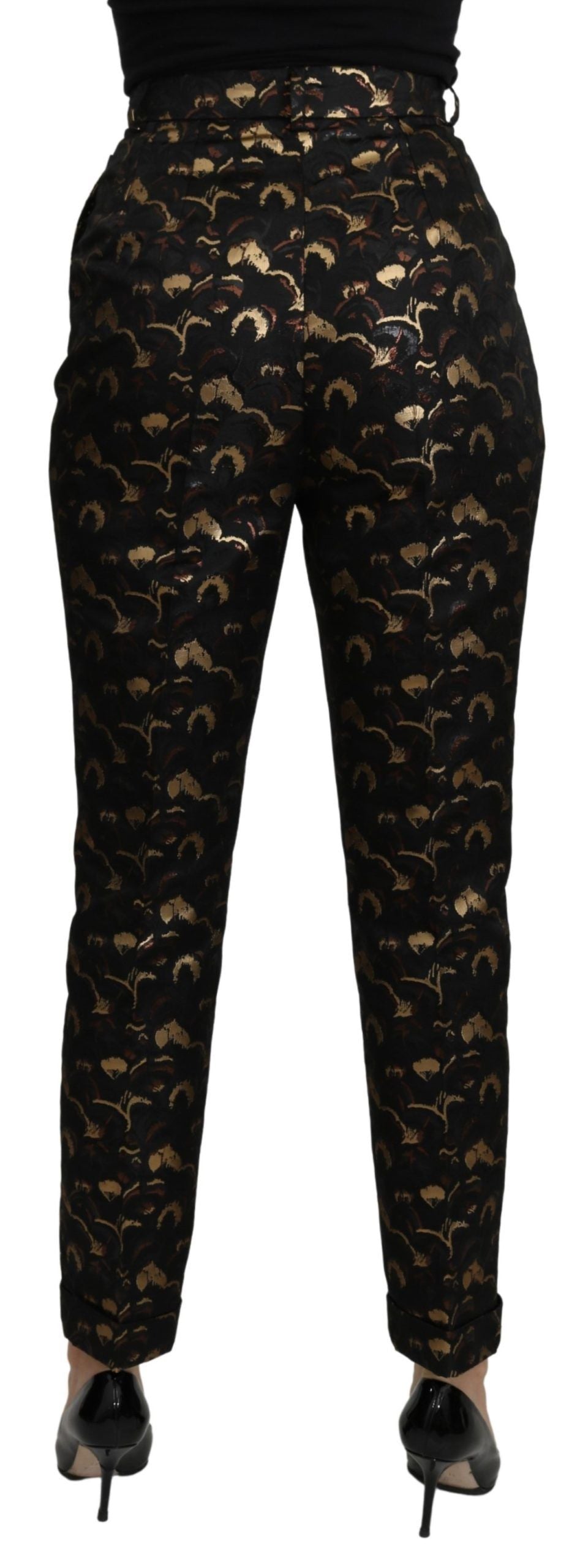 Pantalones elegantes de brocado de cintura alta y corte cónico