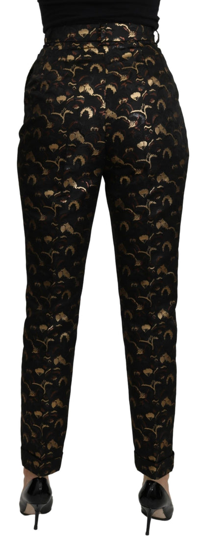 Pantalones elegantes de brocado de cintura alta y corte cónico