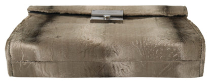 Cartera de mano tipo maletín de piel con estampado de cocodrilo en terciopelo beige