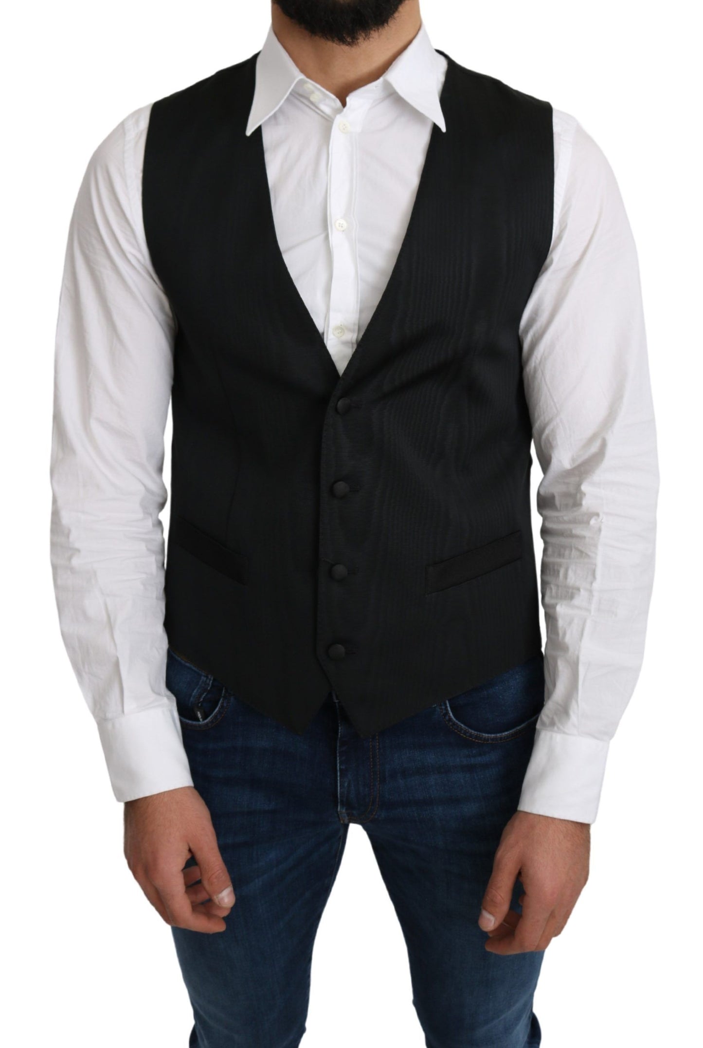 Elegante chaleco formal de seda gris