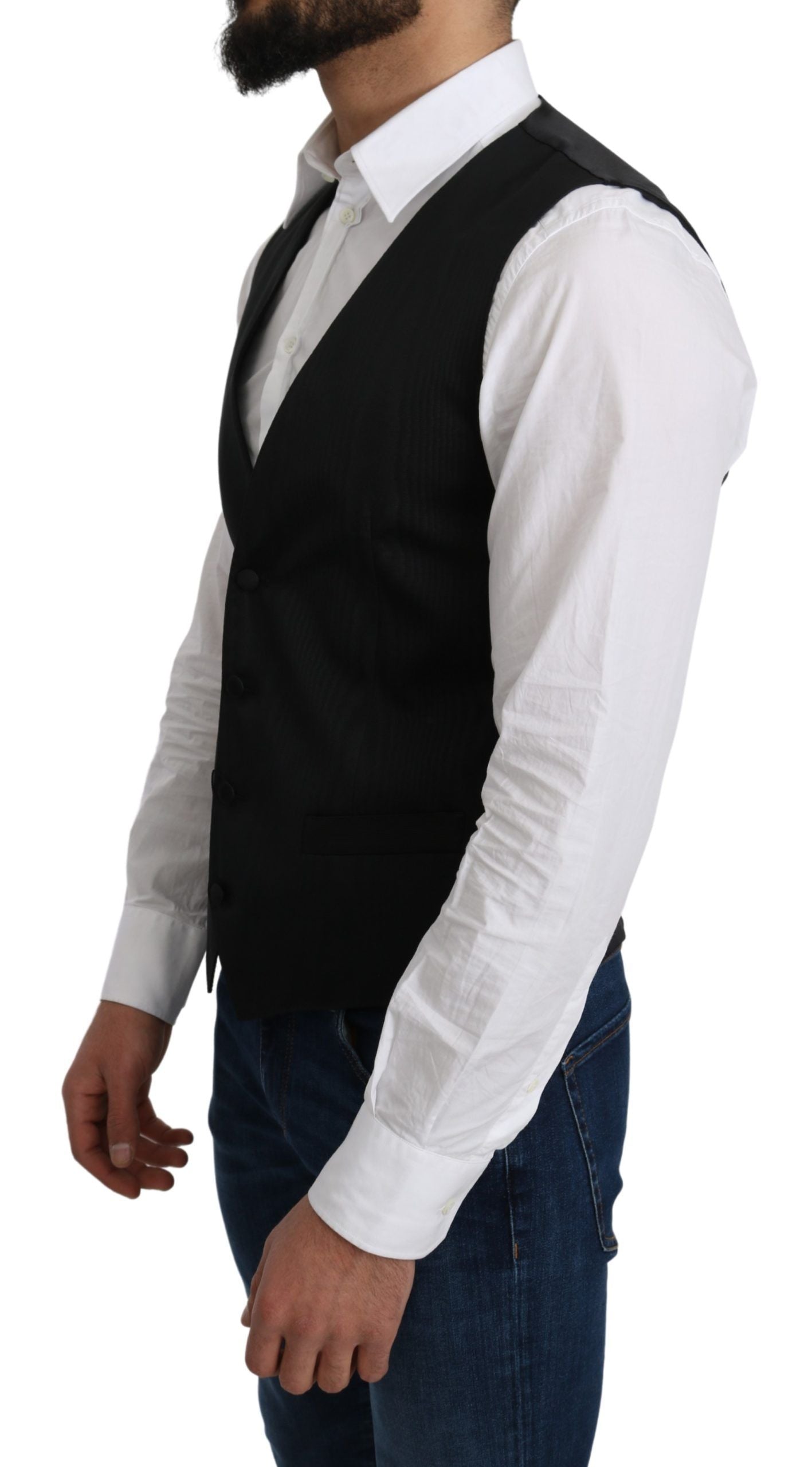 Elegante chaleco formal de seda gris