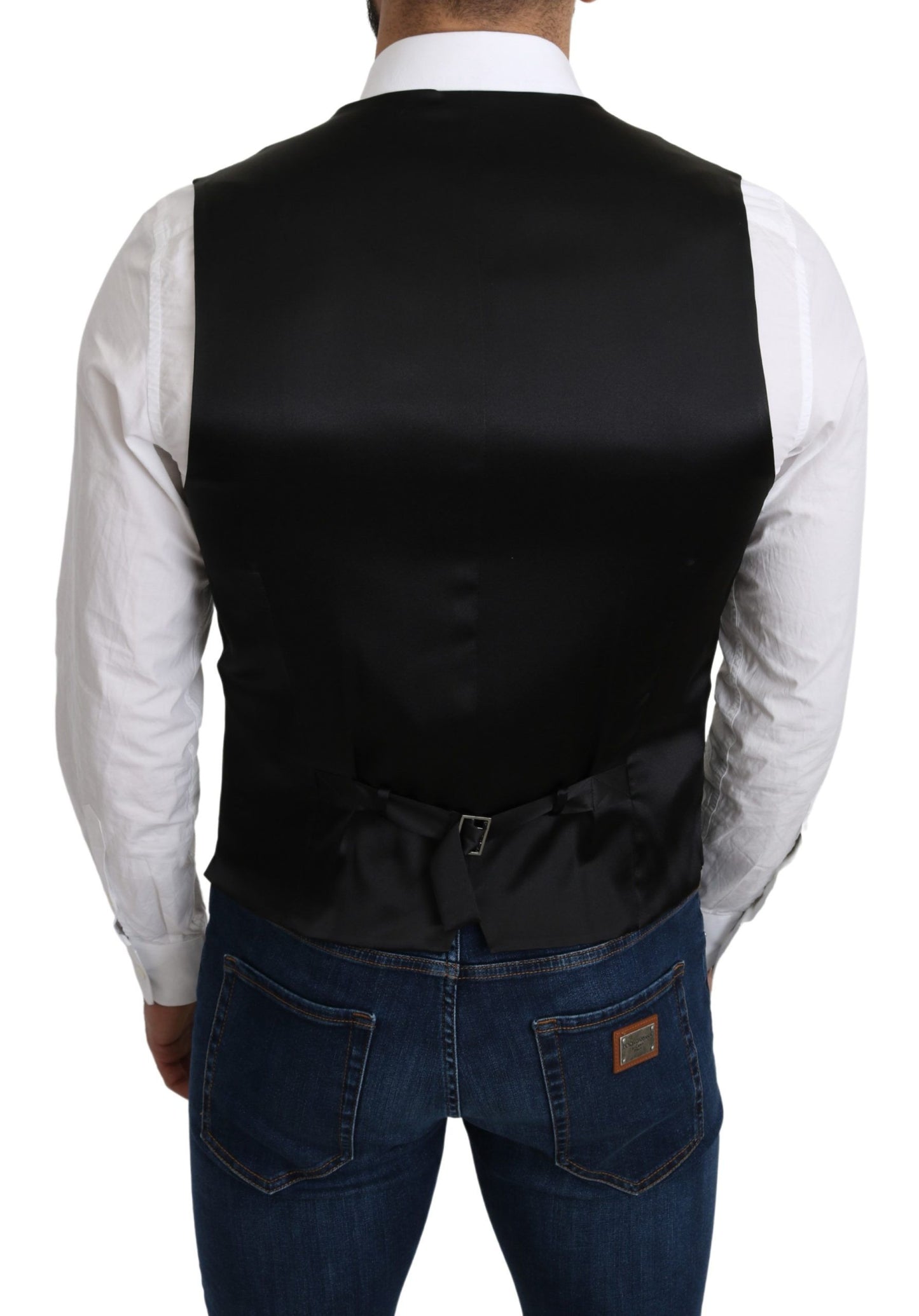Elegante chaleco formal de seda gris