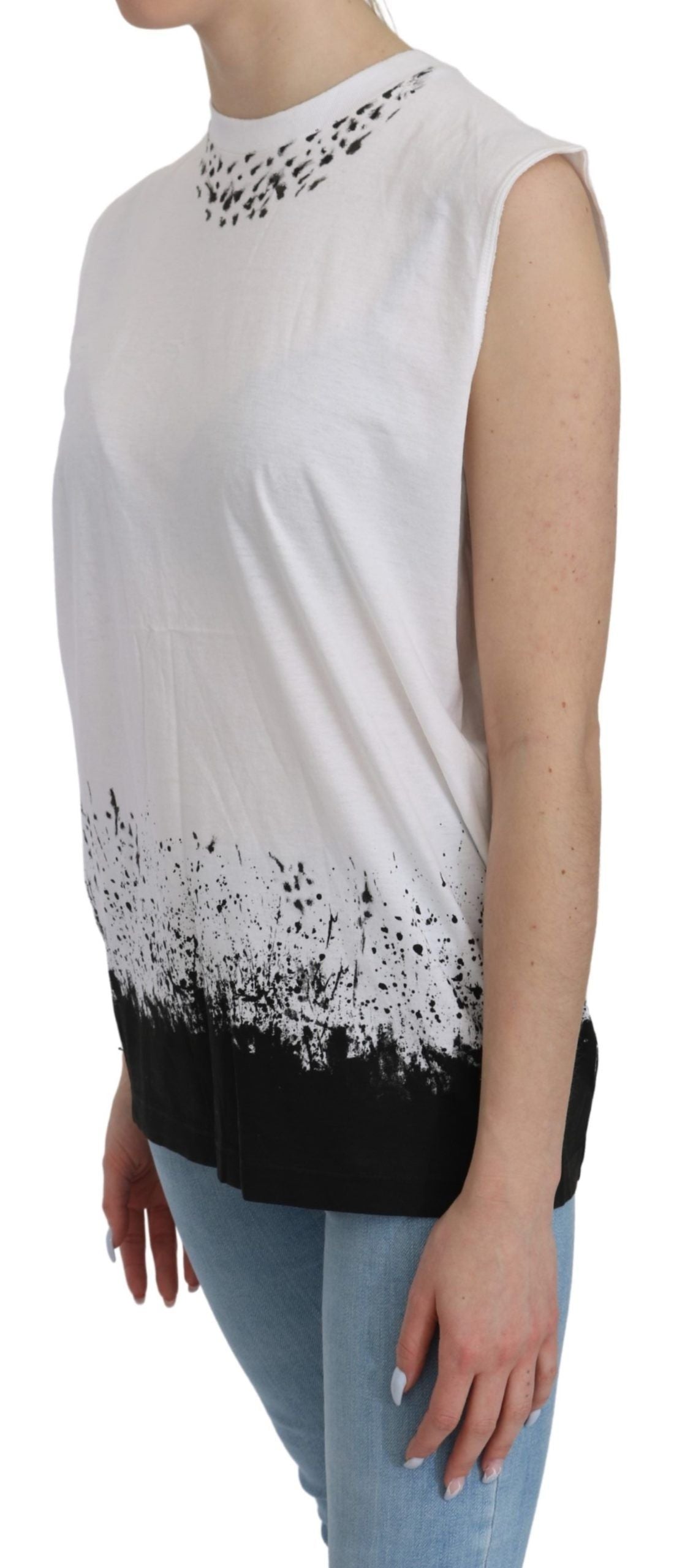 Top elegante de algodón sin mangas con cuello redondo