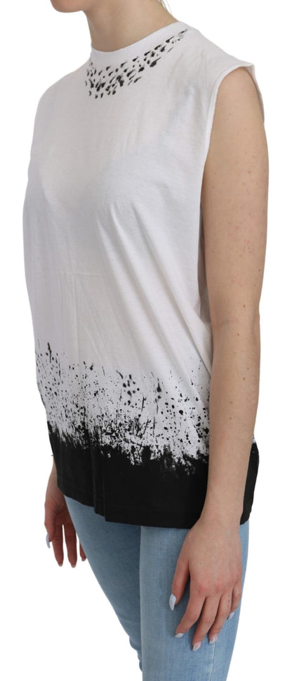 Top elegante de algodón sin mangas con cuello redondo