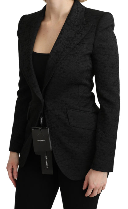 Elegante blazer de brocado negro de botonadura sencilla