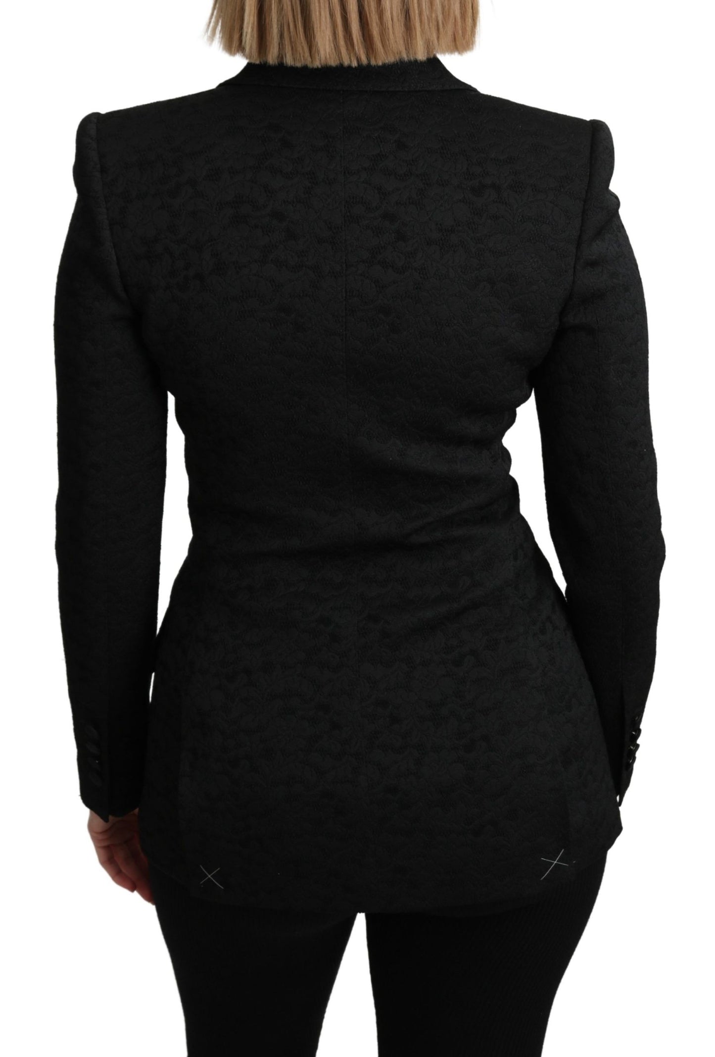 Elegante blazer de brocado negro de botonadura sencilla