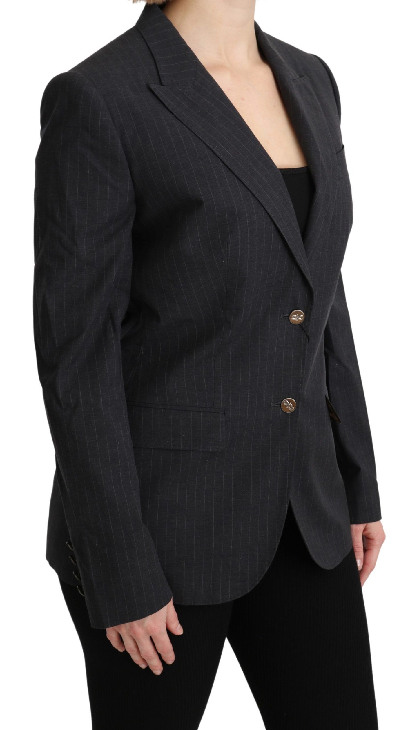 Elegante blazer de algodón a rayas grises