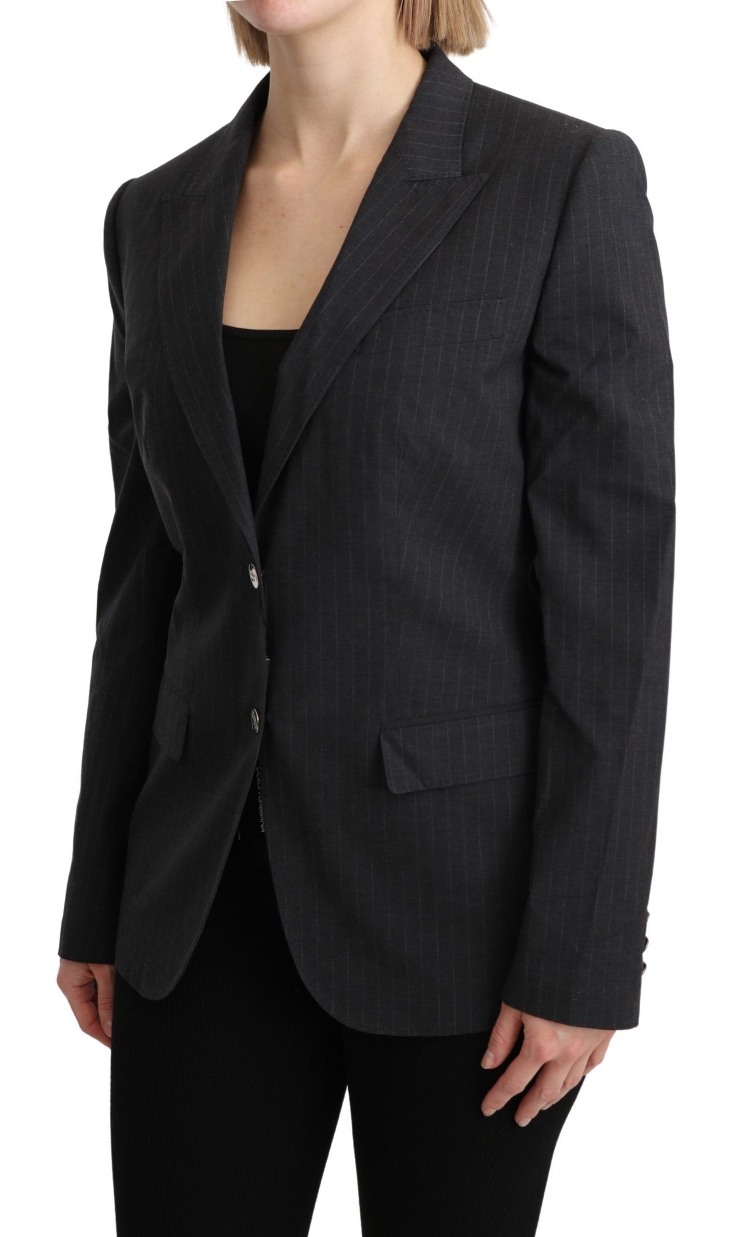 Elegante blazer de algodón a rayas grises