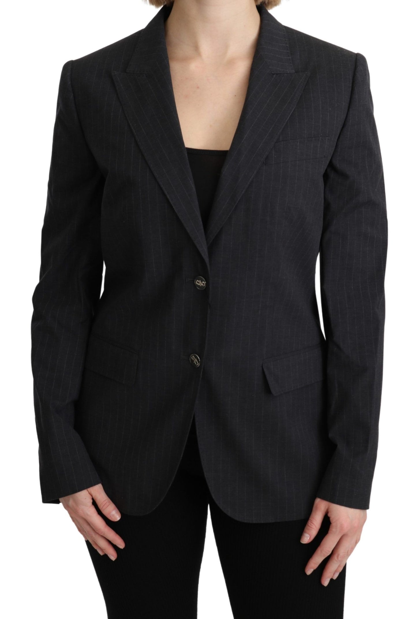 Elegante blazer de algodón a rayas grises