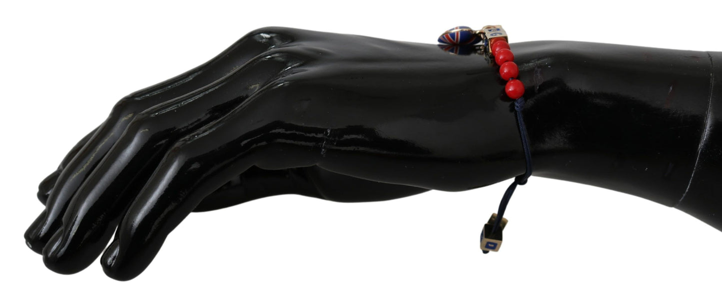Elegante pulsera de mezcla de algodón y vidrio azul y rojo