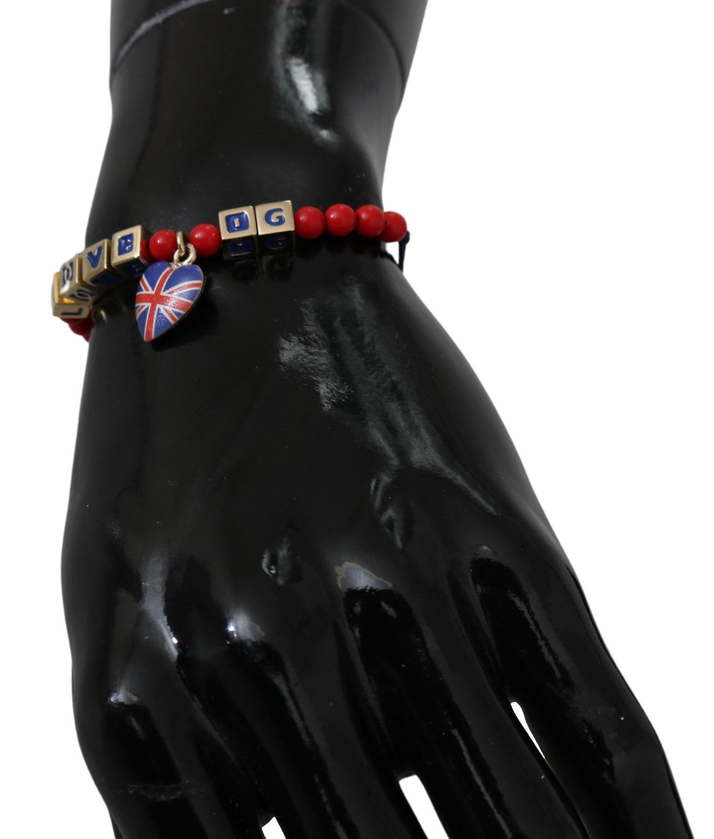 Elegante pulsera de mezcla de algodón y vidrio azul y rojo
