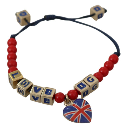 Elegante pulsera de mezcla de algodón y vidrio azul y rojo