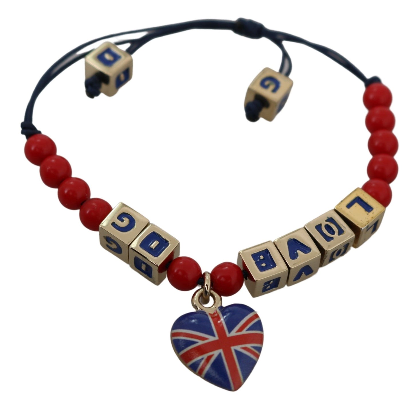 Elegante pulsera de mezcla de algodón y vidrio azul y rojo