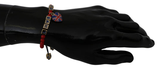 Elegante pulsera de mezcla de algodón y vidrio azul y rojo