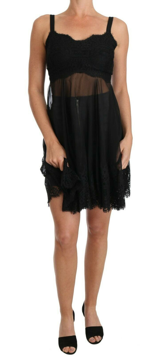 Elegante vestido camisero de encaje floral de seda negra