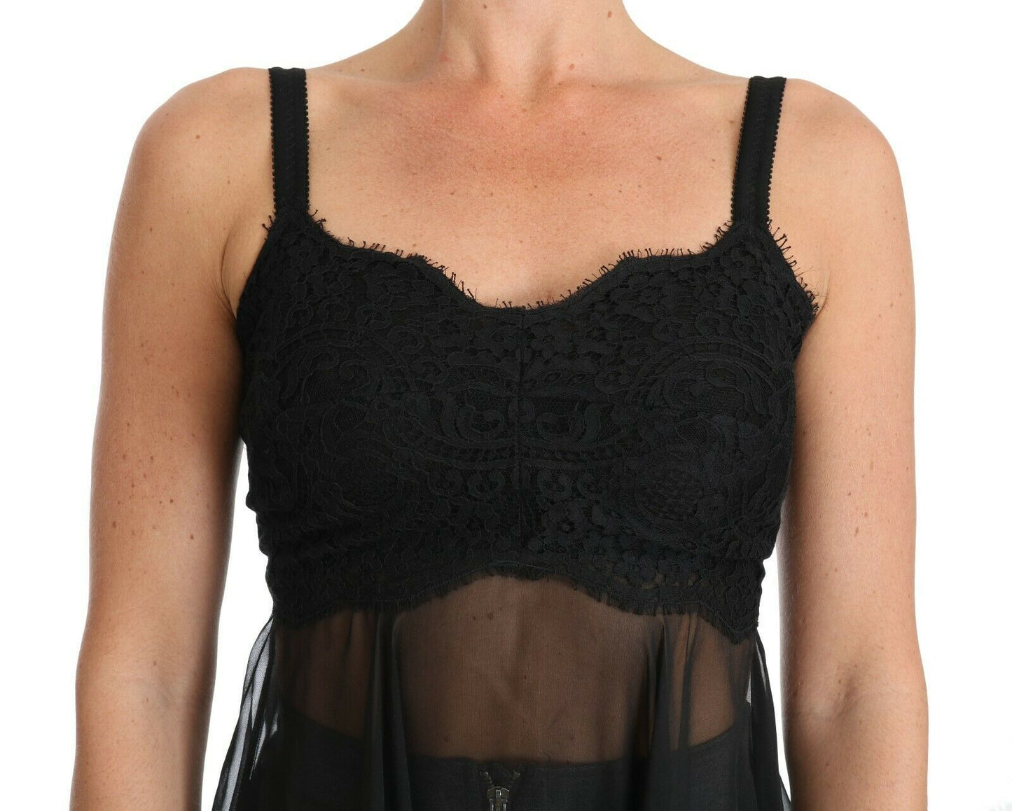 Elegante vestido camisero de encaje floral de seda negra
