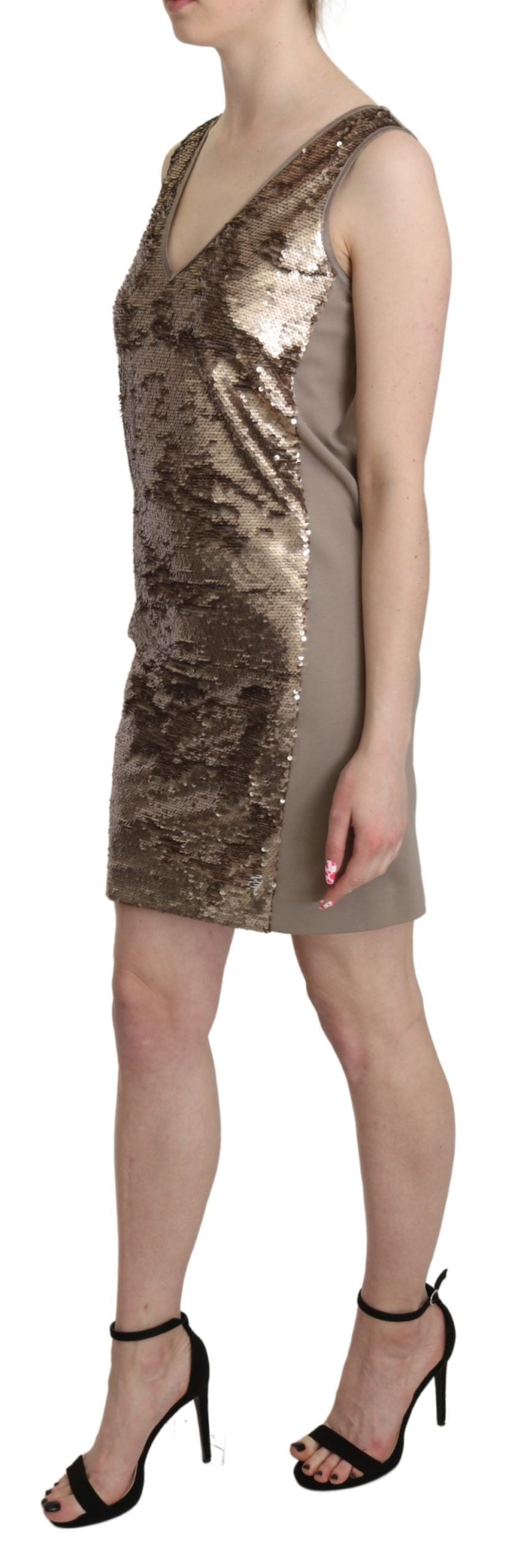 Glamuroso minivestido de lentejuelas sin mangas con cuello en V