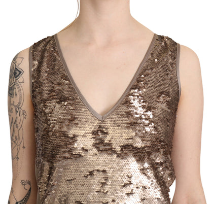 Glamuroso minivestido de lentejuelas sin mangas con cuello en V