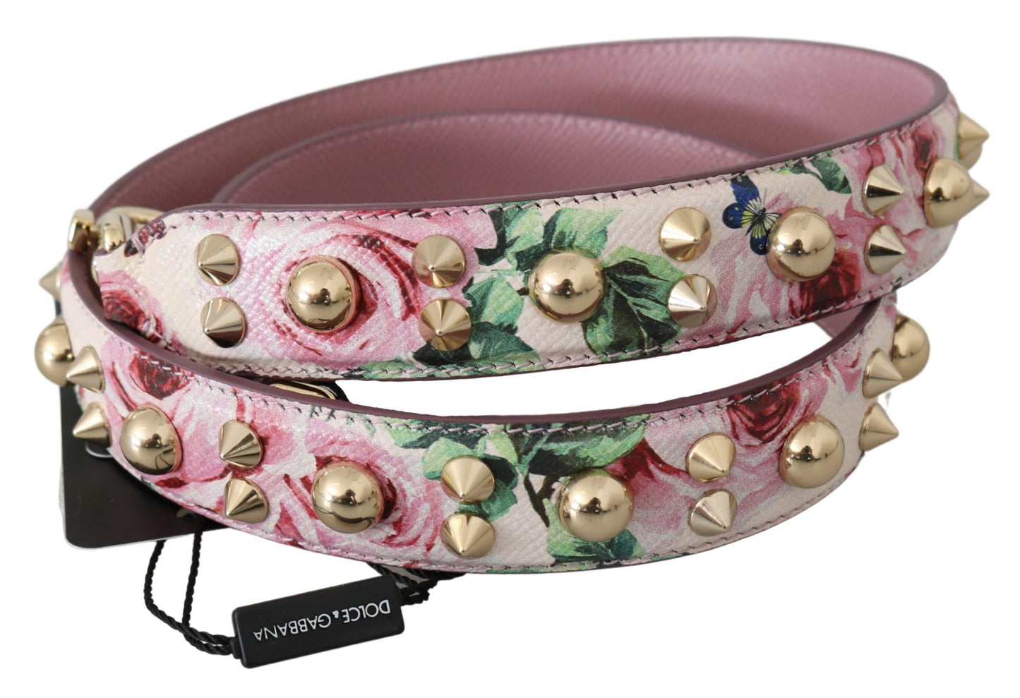 Correa de hombro elegante de cuero rosa con diseño floral