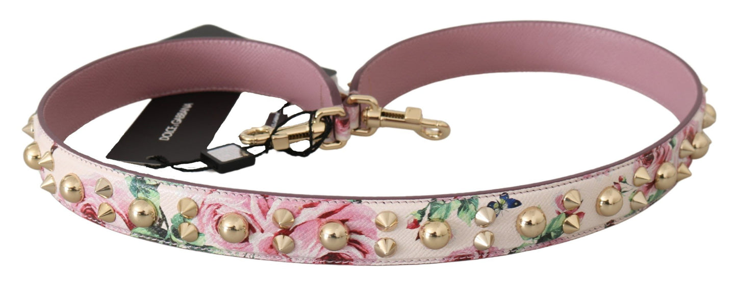 Correa de hombro elegante de cuero rosa con diseño floral