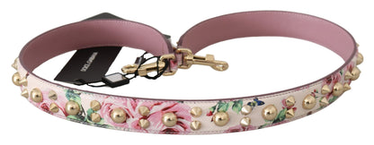 Correa de hombro elegante de cuero rosa con diseño floral