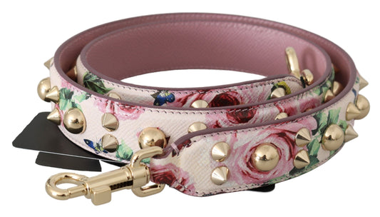Correa de hombro elegante de cuero rosa con diseño floral