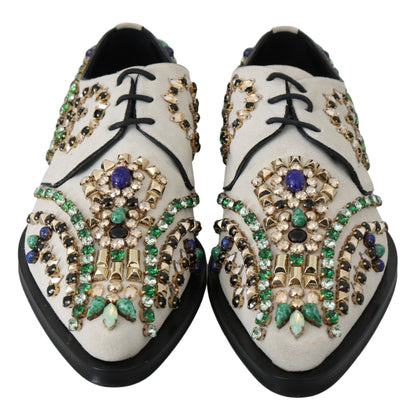 Elegantes zapatos planos de ante blanco con cristales