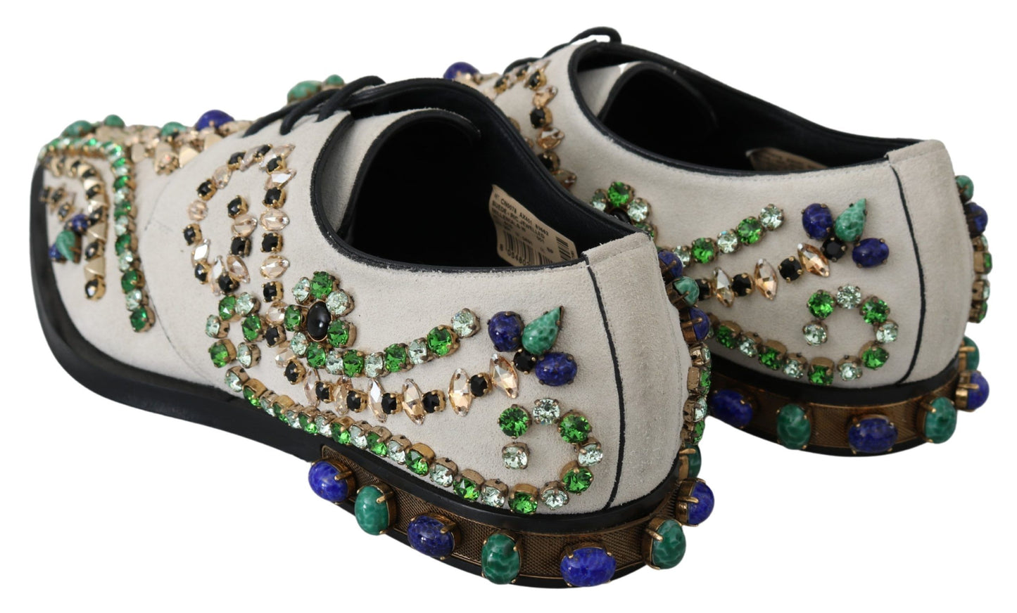 Elegantes zapatos planos de ante blanco con cristales