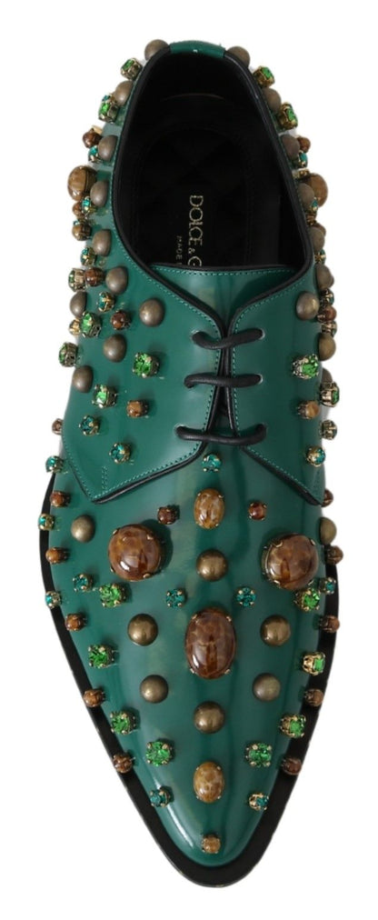 Zapatos de vestir de piel color esmeralda con detalles de cristal