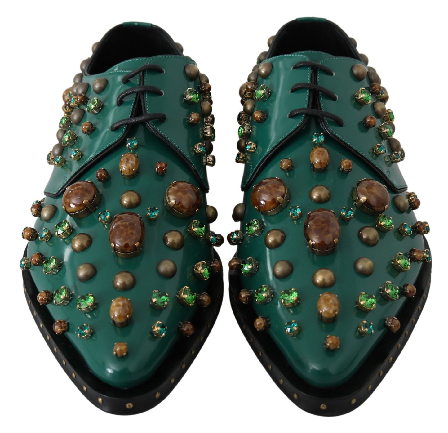 Zapatos de vestir de piel color esmeralda con detalles de cristal