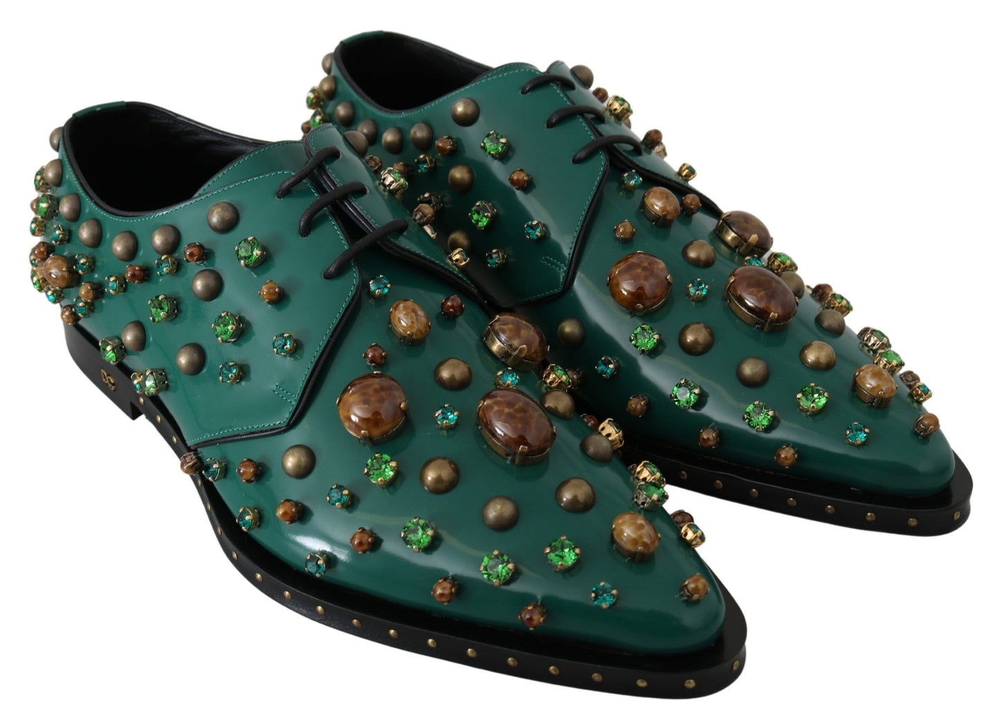 Zapatos de vestir de piel color esmeralda con detalles de cristal