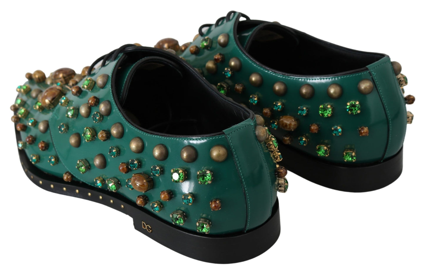 Zapatos de vestir de piel color esmeralda con detalles de cristal