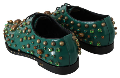 Zapatos de vestir de piel color esmeralda con detalles de cristal