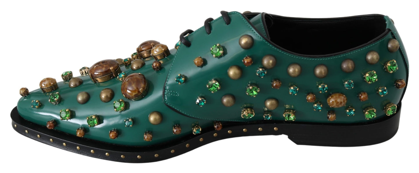 Zapatos de vestir de piel color esmeralda con detalles de cristal