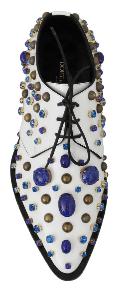 Elegantes zapatos de vestir de cuero blanco con cristales