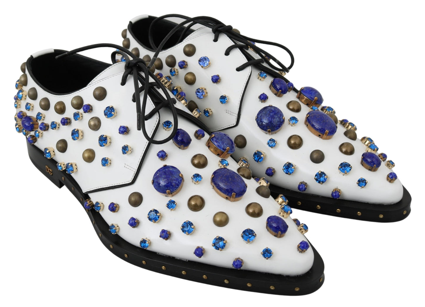 Elegantes zapatos de vestir de cuero blanco con cristales