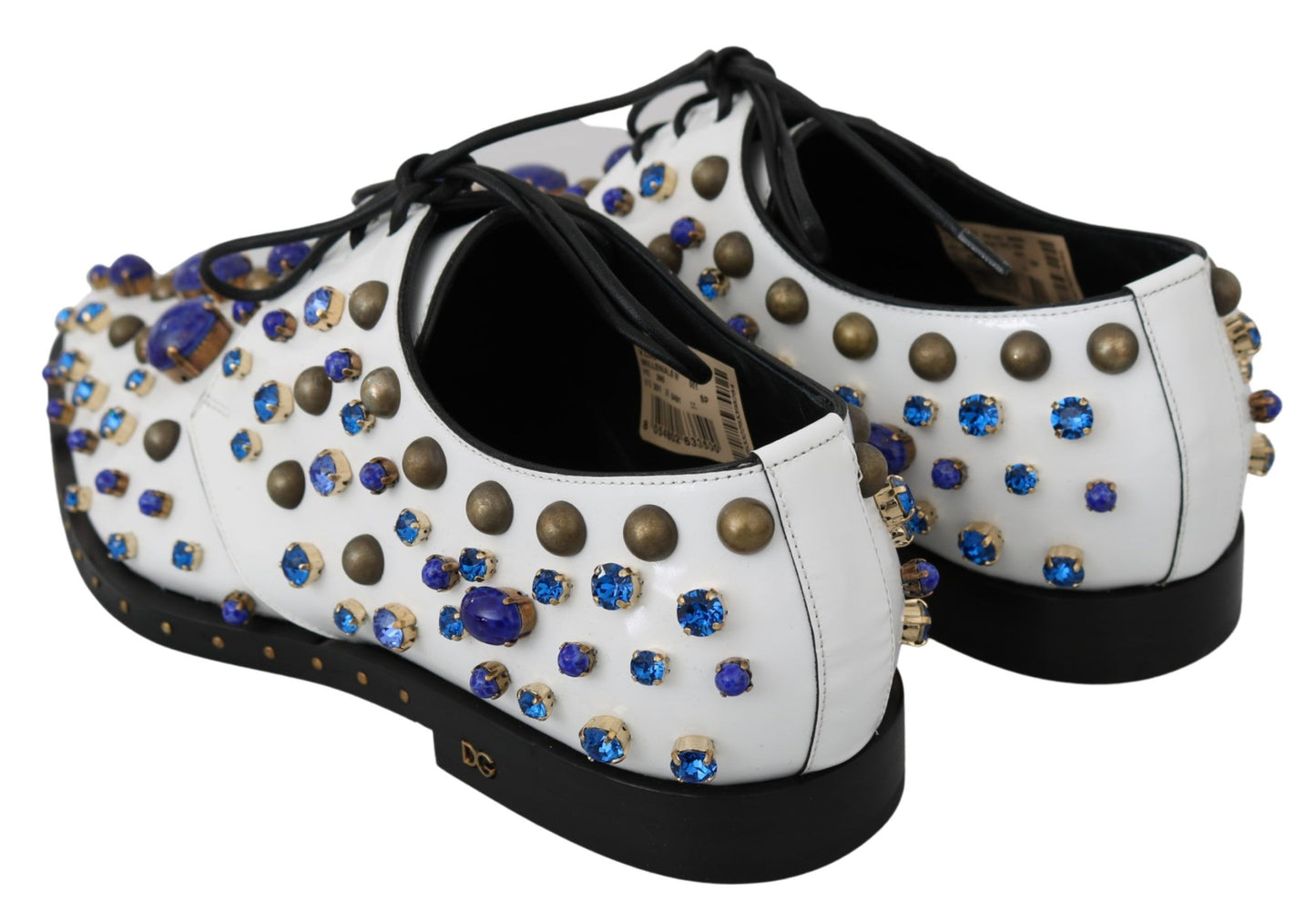 Elegantes zapatos de vestir de cuero blanco con cristales