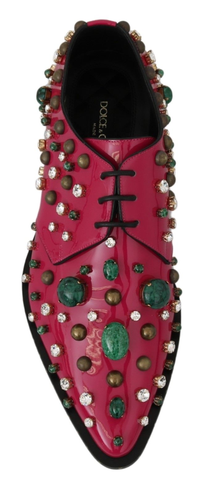 Zapatos planos de charol con cristales de color rosa fucsia