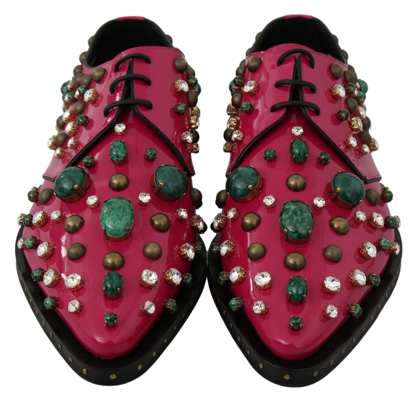 Zapatos planos de charol con cristales de color rosa fucsia