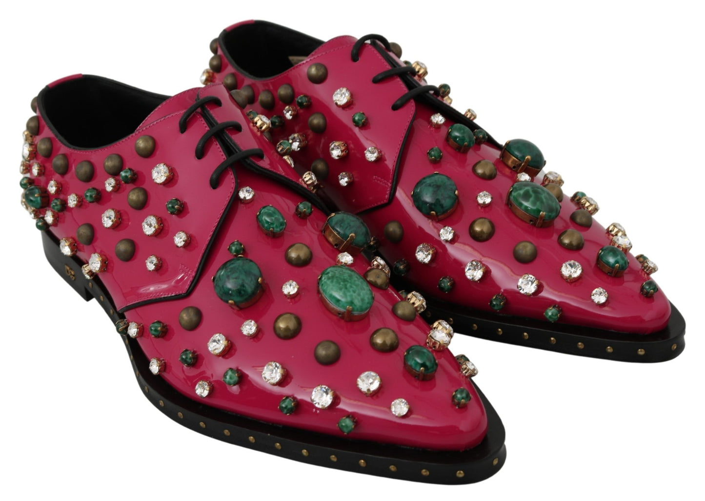 Zapatos planos de charol con cristales de color rosa fucsia