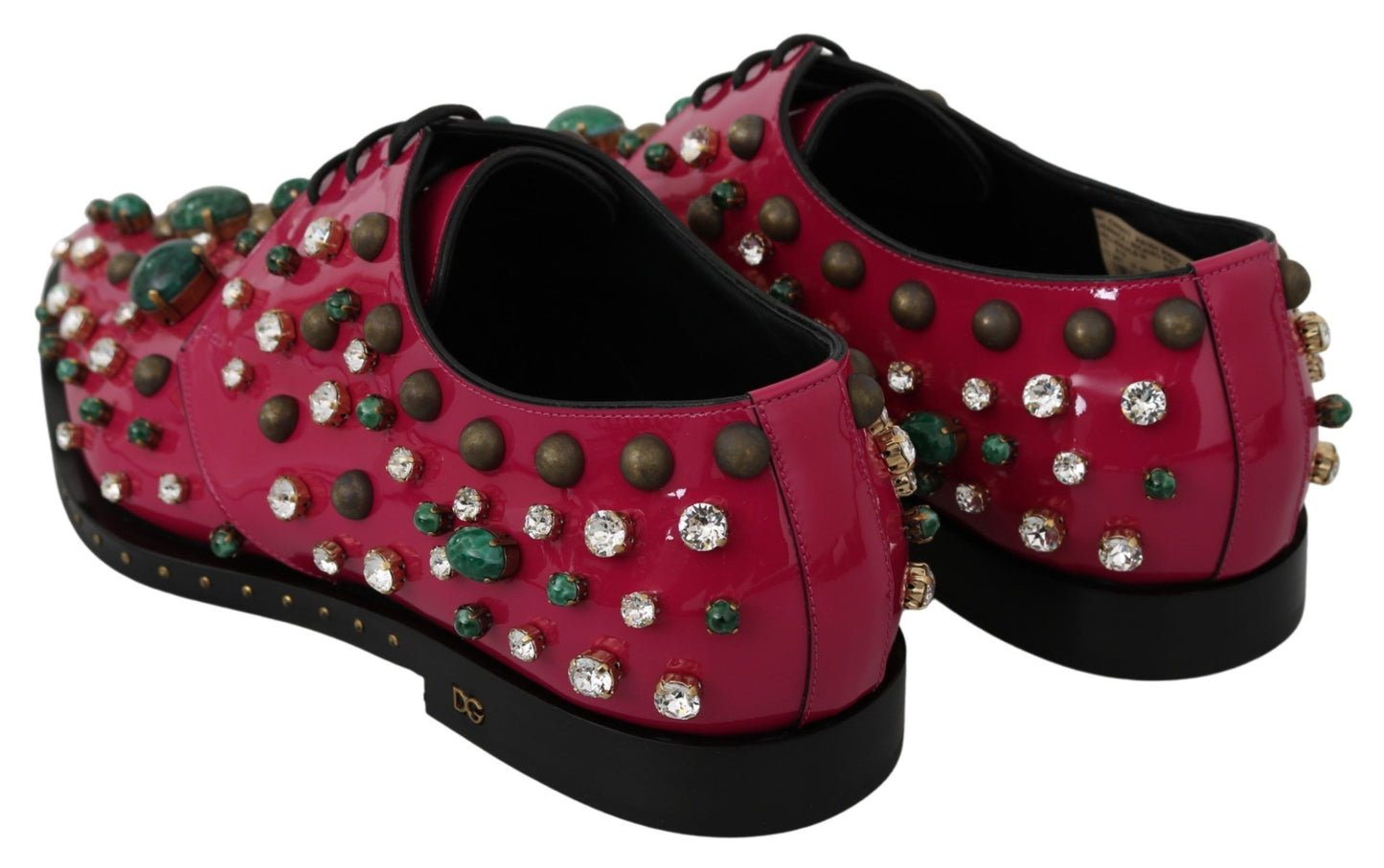 Zapatos planos de charol con cristales de color rosa fucsia
