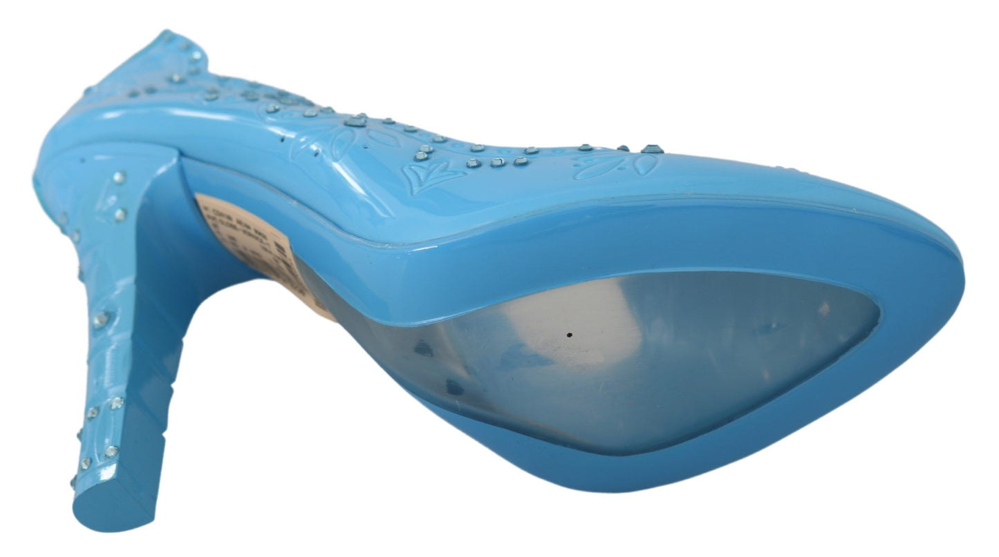Zapatos de tacón Cenicienta azules con adornos de cristal