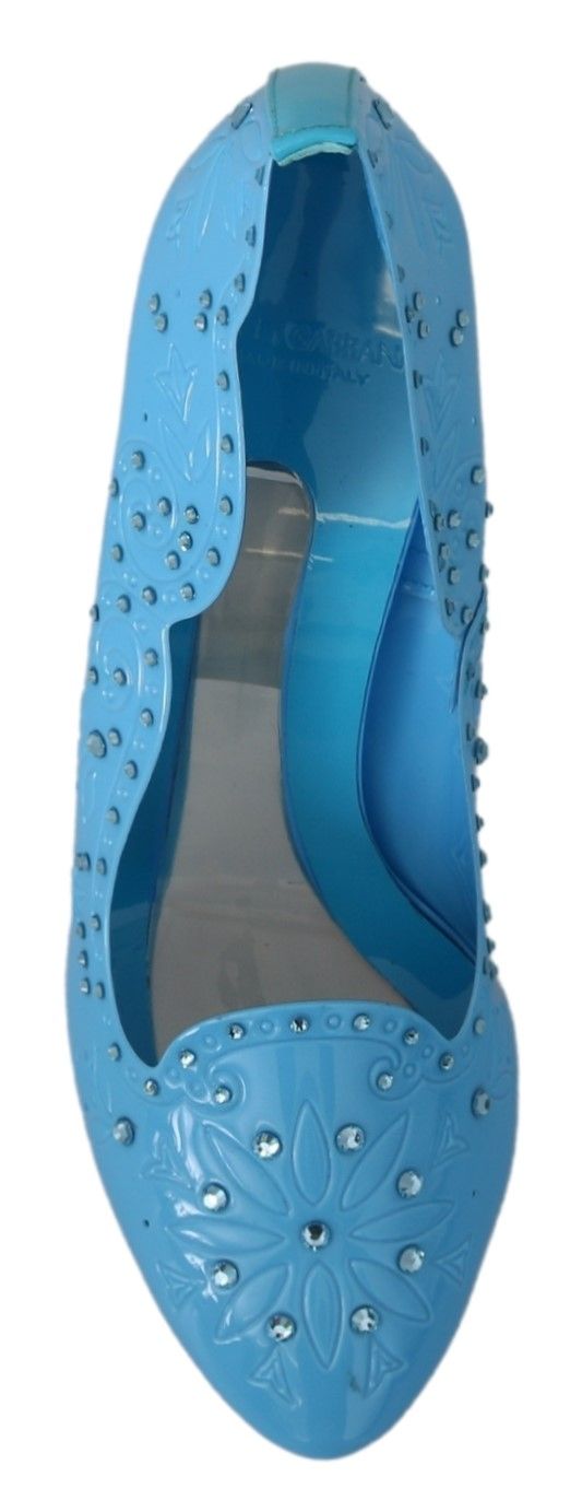 Zapatos de tacón Cenicienta azules con adornos de cristal
